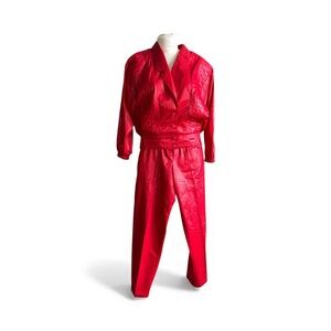 Vintage 80s Red Jacket Pants Batwing Sleeves High Waist Costume Movie Stage Sz 6